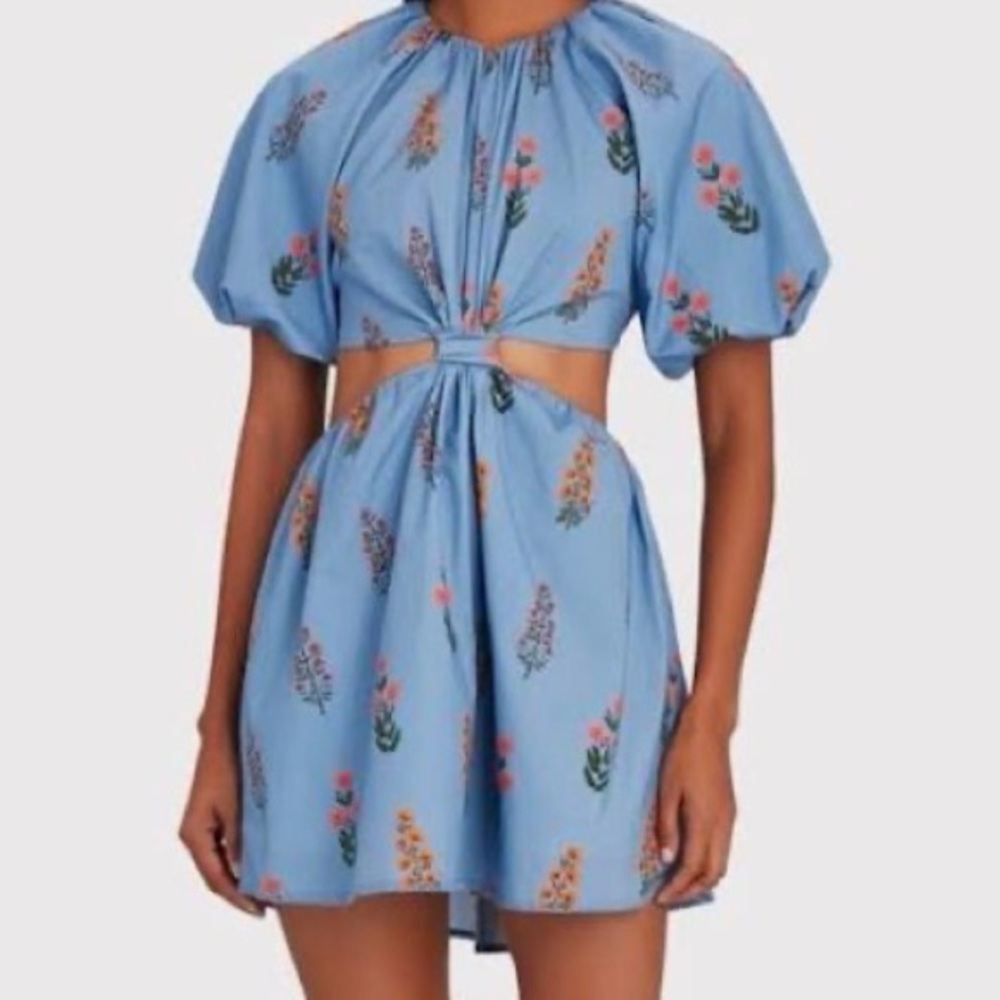 Agua by Agua Bendita Light Blue Laurel Floral Cutout Midi Dress
